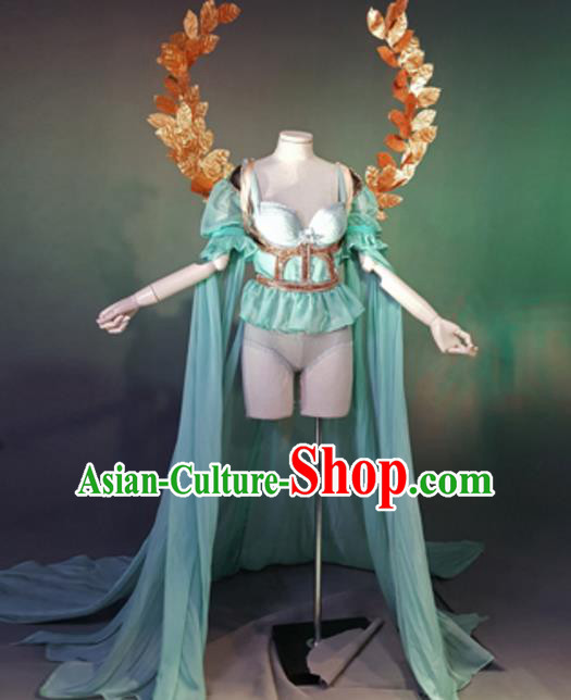 Top Grade Models Show Costume Stage Performance Green Bikini Dress and Wings for Women