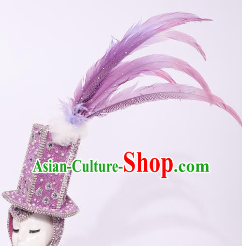 Top Grade Stage Performance Clothing Models Show Brazilian Rio Carnival Samba Purple Feather Headwear for Women