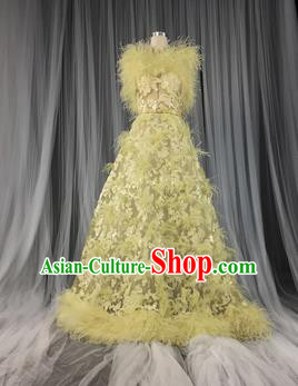 Top Grade Models Show Costume Stage Performance Catwalks Compere Yellow Full Dress for Women