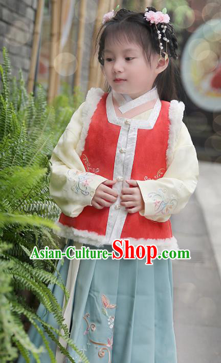 Chinese Ancient Ming Dynasty Costumes Children Embroidered Hanfu Dress for Kids