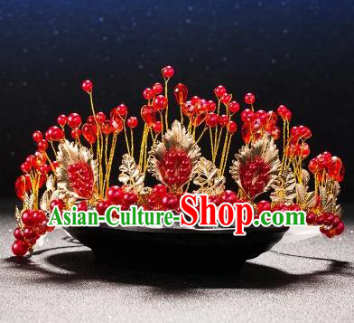 Top Grade Children Stage Performance Hair Accessories Red Beads Royal Crown Headwear for Kids