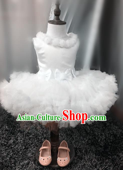 Top Grade Children Compere Catwalks Costume Modern Dance Stage Performance White Dress for Kids