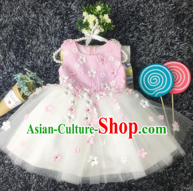 Top Grade Children Catwalks Costume Modern Dance Stage Performance Flower Fairy Pink Dress for Kids
