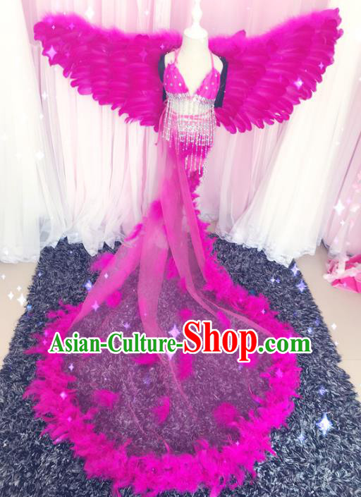 Children Models Show Costume Stage Performance Catwalks Rosy Feather Dress and Wings for Kids