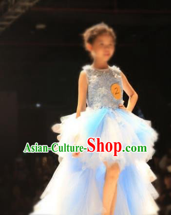 Children Models Show Compere Costume Girls Princess Mullet Dress Stage Performance Clothing for Kids