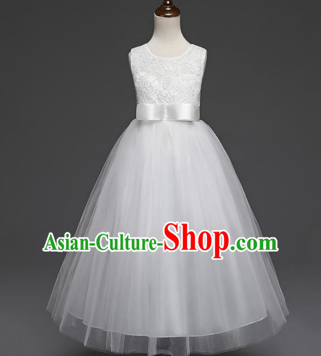 Children Models Show Costume Compere White Lace Full Dress Stage Performance Clothing for Kids