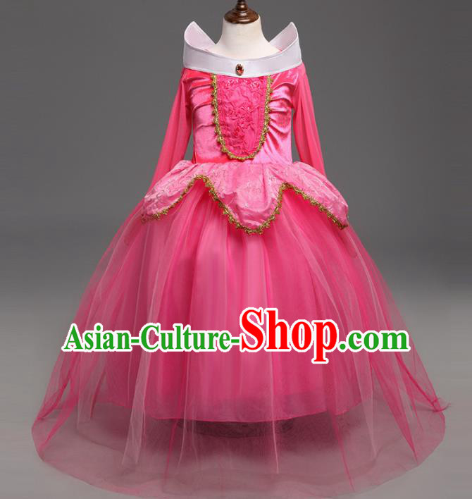 Children Fairytales Princess Costume Compere Modern Dance Stage Performance Catwalks Pink Dress for Kids