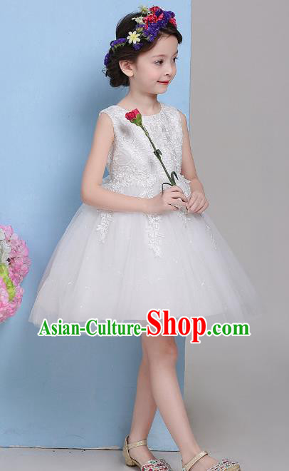 Children Fairy Princess White Veil Bubble Dress Stage Performance Catwalks Compere Costume for Kids