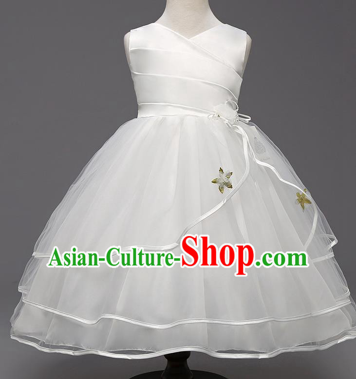 Children Flower Fairy Costume Compere Modern Dance Stage Performance Catwalks White Dress for Kids