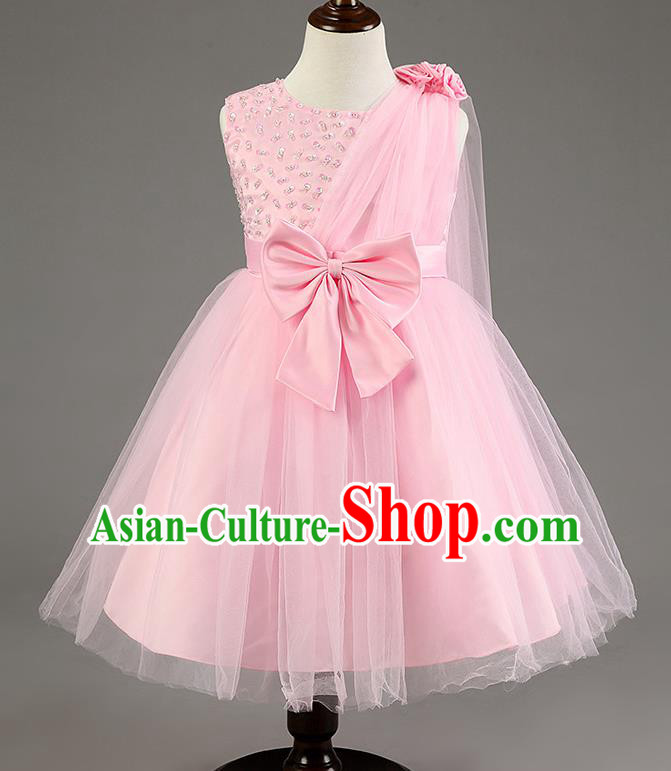 Children Fairy Princess Bowknot Pink Dress Stage Performance Catwalks Compere Costume for Kids
