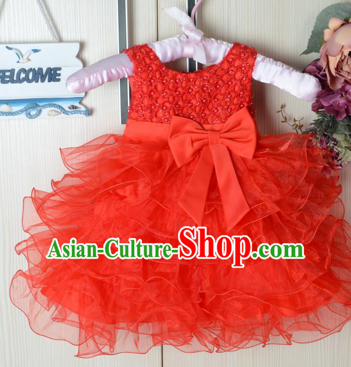 Children Fairy Princess Red Bubble Dress Stage Performance Catwalks Compere Costume for Kids