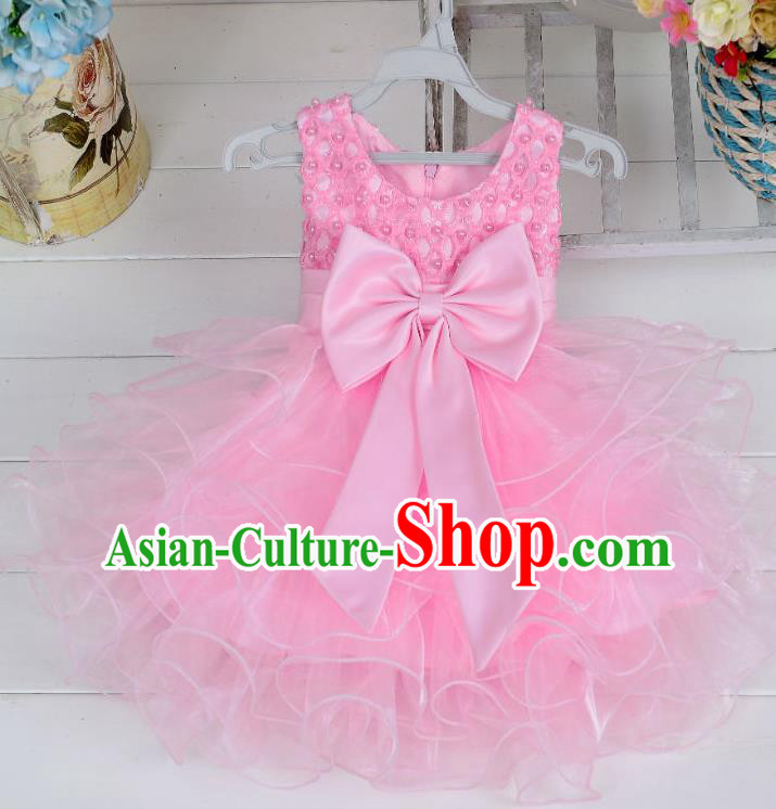Children Fairy Princess Pink Bubble Dress Stage Performance Catwalks Compere Costume for Kids