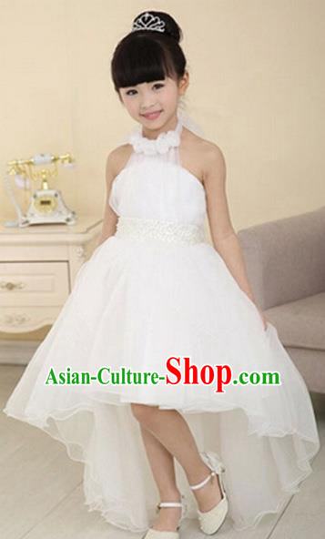 Children Modern Dance Princess White Mullet Dress Stage Performance Catwalks Compere Costume for Kids