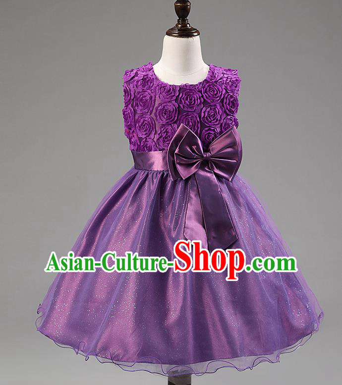 Children Modern Dance Princess Purple Rose Dress Stage Performance Catwalks Compere Costume for Kids