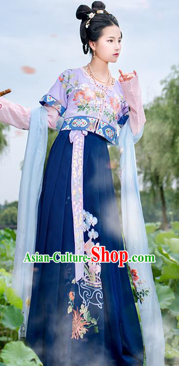 Chinese Tang Dynasty Court Maid Hanfu Dress Ancient Palace Lady Embroidered Costumes for Women