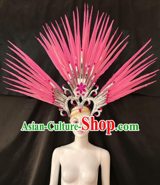 Pink Feather Brazilian Carnival Samba Dance Hair Accessories Dionysia Miami Catwalks Headdress for Women