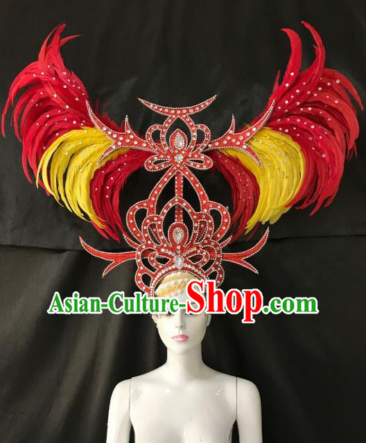 Brazilian Samba Dance Red Ostrich Feather Hair Accessories Rio Carnival Roman Deluxe Headwear for Women