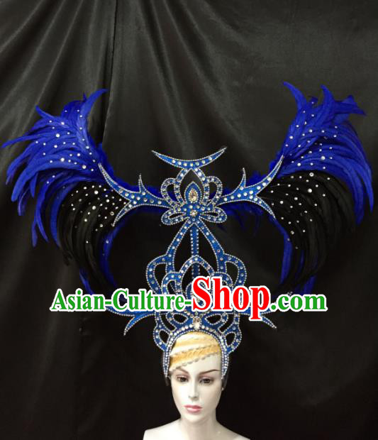 Brazilian Samba Dance Royalblue Ostrich Feather Hair Accessories Rio Carnival Roman Deluxe Headwear for Women