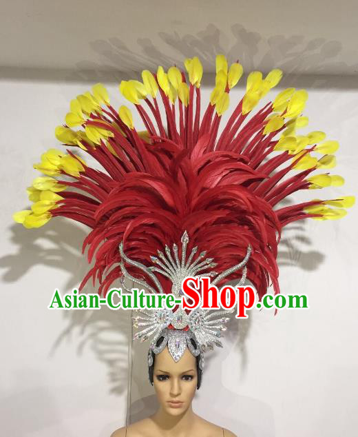 Brazilian Samba Dance Queen Red Feather Hair Accessories Rio Carnival Roman Deluxe Headwear for Women