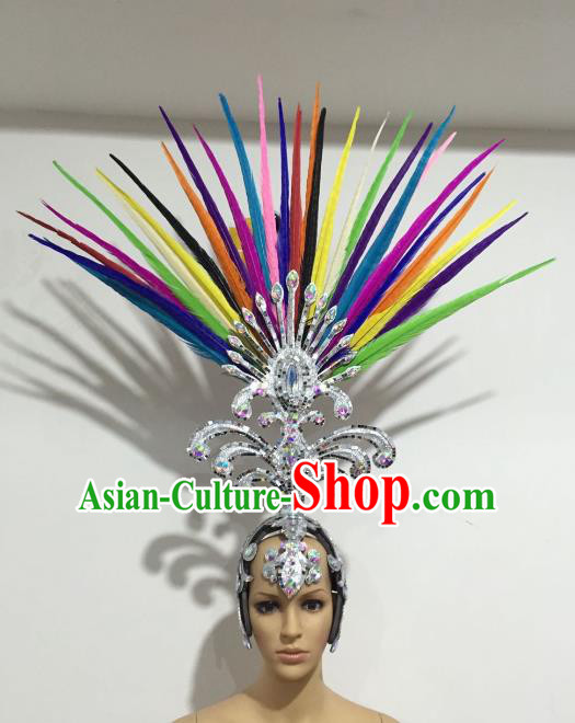 Brazilian Samba Dance Queen Hair Accessories Rio Carnival Colorful Ostrich Feather Deluxe Headwear for Women
