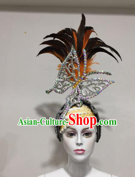Brazilian Samba Dance Feather Hair Accessories Rio Carnival Catwalks Queen Butterfly Deluxe Headwear for Women