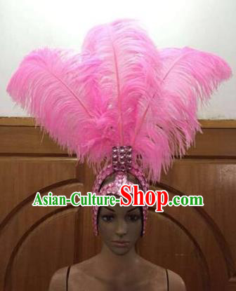 Brazilian Rio De Janeiro Carnival Pink Ostrich Feather Hair Accessories Samba Dance Catwalks Headdress for Women
