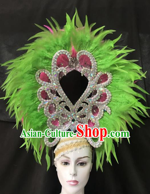 Brazilian Rio De Janeiro Carnival Green and Pink Feather Hair Accessories Samba Dance Catwalks Headdress for Women