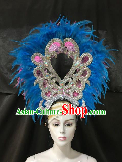 Brazilian Rio De Janeiro Carnival Blue and Pink Feather Hair Accessories Samba Dance Catwalks Headdress for Women