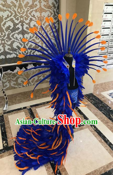 Brazilian Rio Carnival Samba Dance Costumes Halloween Catwalks Deluxe Blue Feather Clothing and Wings for Kids