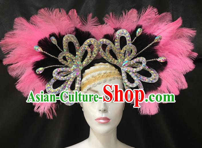 Brazilian Rio De Janeiro Carnival Hair Accessories Samba Victorian Dance Pink and Black Feather Hats for Women