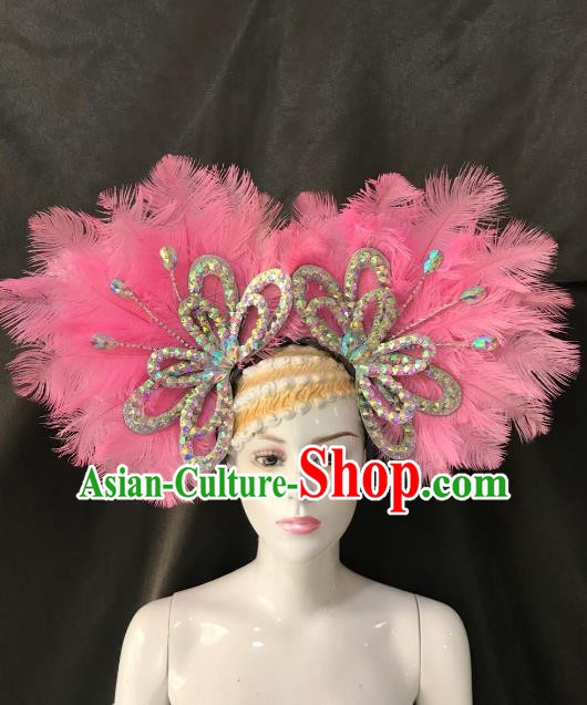 Brazilian Rio De Janeiro Carnival Hair Accessories Samba Victorian Dance Pink Feather Hats for Women