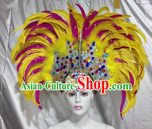 Brazilian Rio De Janeiro Carnival Yellow and Rosy Feather Hair Accessories Samba Victorian Dance Deluxe Headwear for Women