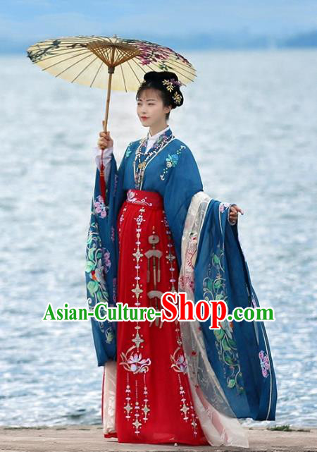 Ancient Chinese Female Embroidered Costume Tang Dynasty Empress Wedding Hanfu Dress for Rich Women