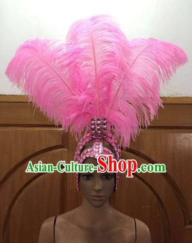 Top Grade Handmade Catwalks Hair Accessories Brazilian Rio Carnival Samba Dance Pink Feather Headdress for Women