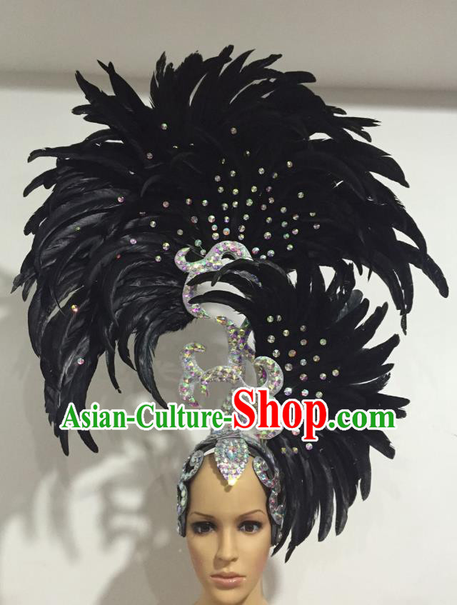 Handmade Samba Dance Deluxe Black Feather Hair Accessories Brazilian Rio Carnival Headdress for Women