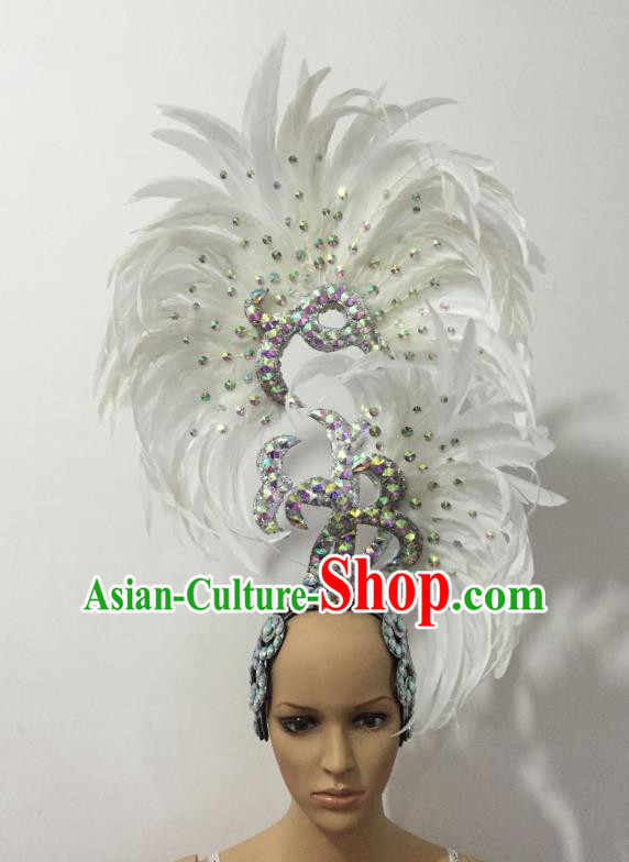 Handmade Samba Dance Deluxe White Feather Hair Accessories Brazilian Rio Carnival Headdress for Women
