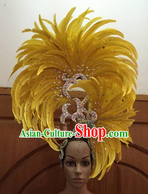 Handmade Samba Dance Deluxe Yellow Feather Hair Accessories Brazilian Rio Carnival Headdress for Women