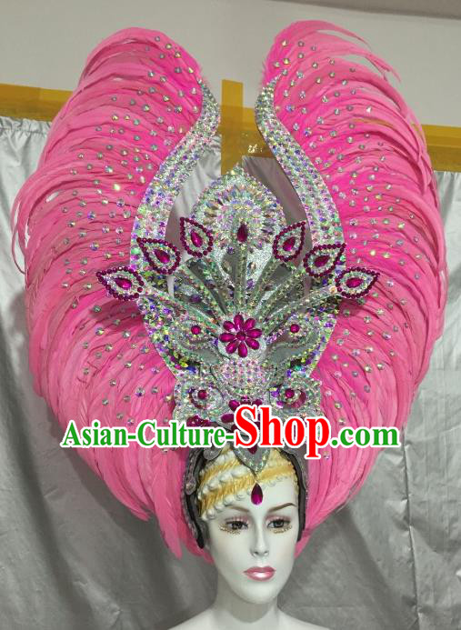 Top Grade Brazilian Carnival Catwalks Pink Feather Headdress Rio Samba Dance Miami Deluxe Hair Accessories for Women