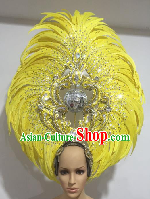 Yellow Feather Brazilian Carnival Headdress Rio Samba Dance Miami Catwalks Deluxe Hair Accessories for Women