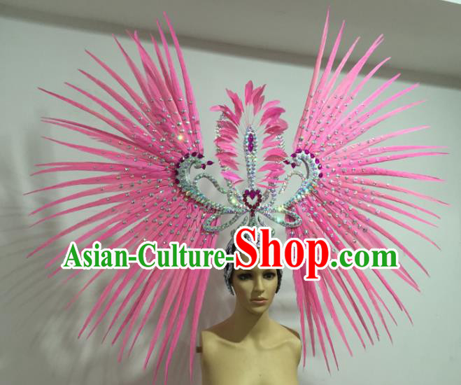 Brazilian Carnival Rio Samba Dance Pink Feather Headdress Miami Catwalks Deluxe Hair Accessories for Women