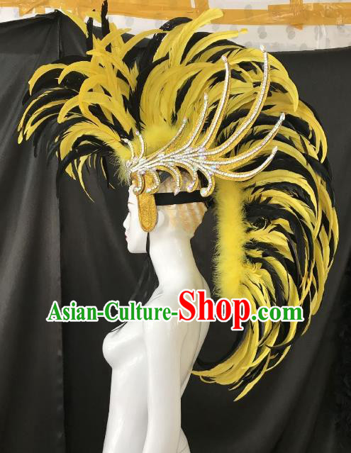 Brazilian Carnival Rio Samba Dance Yellow and Black Feather Headdress Miami Catwalks Deluxe Hair Accessories for Men