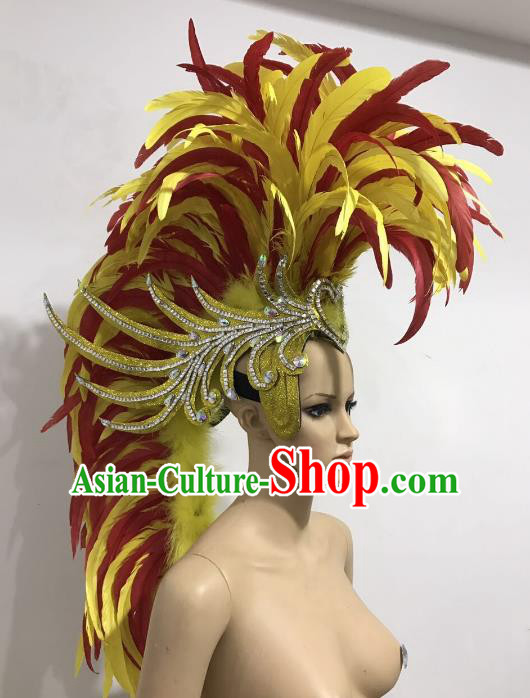 Brazilian Carnival Rio Samba Dance Yellow and Red Feather Headdress Miami Catwalks Deluxe Hair Accessories for Men