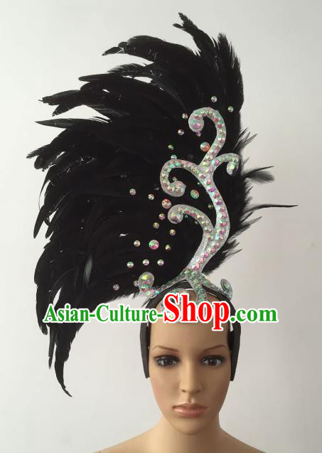 Brazilian Carnival Rio Samba Dance Black Feather Deluxe Headdress Hair Accessories for Women