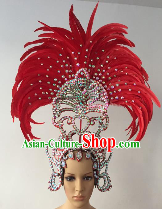 Brazilian Rio Carnival Samba Dance Red Feather Deluxe Headdress Hair Accessories for Women