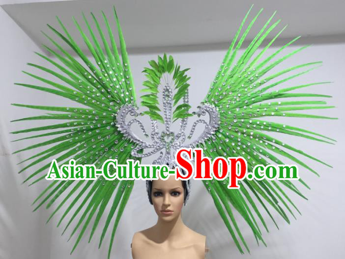 Green Feather Brazilian Carnival Rio Samba Dance Headdress Miami Catwalks Deluxe Hair Accessories for Women