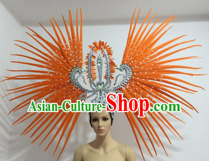 Orange Feather Brazilian Carnival Rio Samba Dance Headdress Miami Catwalks Deluxe Hair Accessories for Women