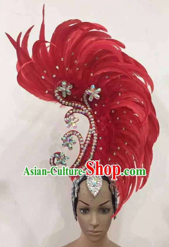 Deluxe Red Feather Customized Samba Dance Hair Accessories Brazilian Rio Carnival Headdress for Women