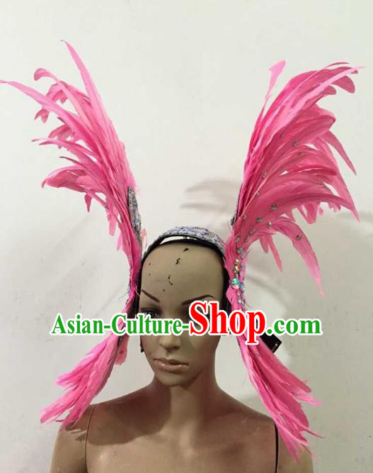 Professional Halloween Catwalks Pink Feather Hair Accessories Brazilian Rio Carnival Samba Dance Headdress for Women