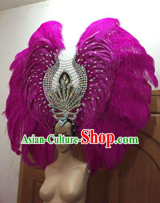 Professional Samba Dance Hair Accessories Brazilian Rio Carnival Purple Feather Headdress for Women