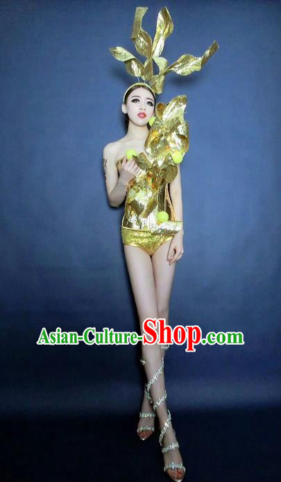 Top Grade Catwalks Golden Costume Halloween Stage Performance Brazilian Carnival Clothing for Women
